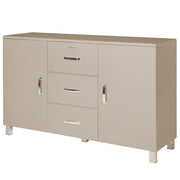 Miami - Sideboard, Kommode, Buffet mit 2 Türen mit Soft Close und 3 Schubladen mit Vollauszug und Kugellager, Autometallic Lackierung, chromfarbene Griffe, Füsse und Logo aus hochwertigem Autoschriftzug, Taupe Metallic Matt