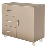 Miami Sideboard mit 1 Türen und 3 Schubladen mit Vollauszug und Soft-Close Beschlägen, Autometallic Lackierung, chromfarbene Griffe, Füsse und Logo aus hochwertigem Autoschriftzug, in taupe