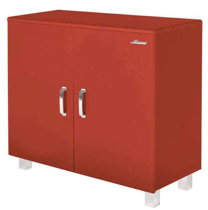 Miami Sideboard mit 2 Türen und Soft-Close Beschlägen, Autometallic Lackierung, chromfarbene Griffe, Füsse und Logo aus hochwertigem Autoschriftzug, in rot