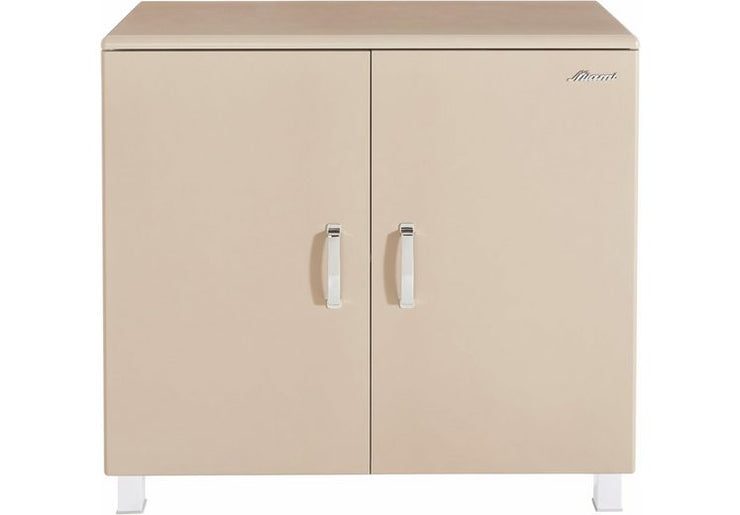 Miami Sideboard mit 2 Türen und Soft-Close Beschlägen, Autometallic Lackierung, chromfarbene Griffe, Füsse und Logo aus hochwertigem Autoschriftzug, in taupe