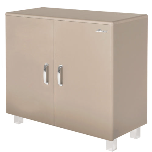 Miami Sideboard mit 2 Türen und Soft-Close Beschlägen, Autometallic Lackierung, chromfarbene Griffe, Füsse und Logo aus hochwertigem Autoschriftzug, in taupe