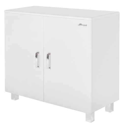 Miami Sideboard mit 2 Türen und Soft-Close Beschlägen, Autometallic Lackierung, chromfarbene Griffe, Füsse und Logo aus hochwertigem Autoschriftzug, in weiß