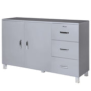 Miami Sideboard mit 2 Türen und 3 Schubladen mit Vollauszug und Soft-Close Beschlägen, Autometallic Lackierung, chromfarbene Griffe, Füsse und Logo aus hochwertigem Autoschriftzug, in weiss