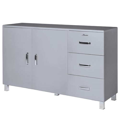 Miami Sideboard mit 2 Türen und 3 Schubladen mit Vollauszug und Soft-Close Beschlägen, Autometallic Lackierung, chromfarbene Griffe, Füsse und Logo aus hochwertigem Autoschriftzug, in weiss