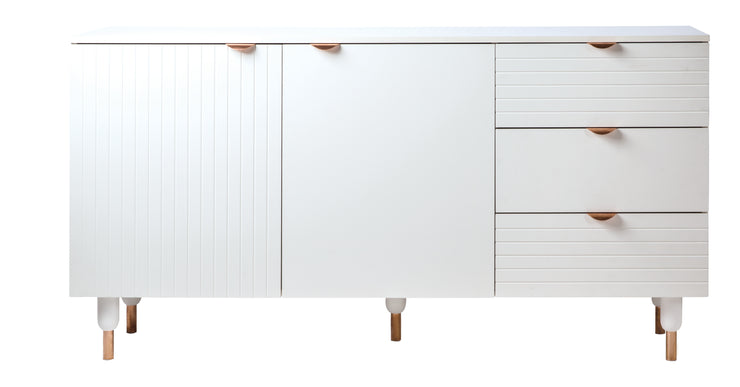 Pattern - Sideboard mit 2 Türen und 3 Schubladen mit Soft-Close, gefräster Front, weiss mit Kupferakzenten - einrichten-24, Kommoden & Sideboards 