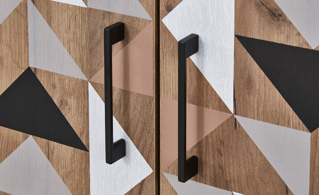 Spectral - Highboard mit 2 Türen mit Soft-Close, bedruckter Front, tobacco oak mit schwarz matt lackierten Metallkomponenten - einrichten-24, Kommoden & Sideboards 