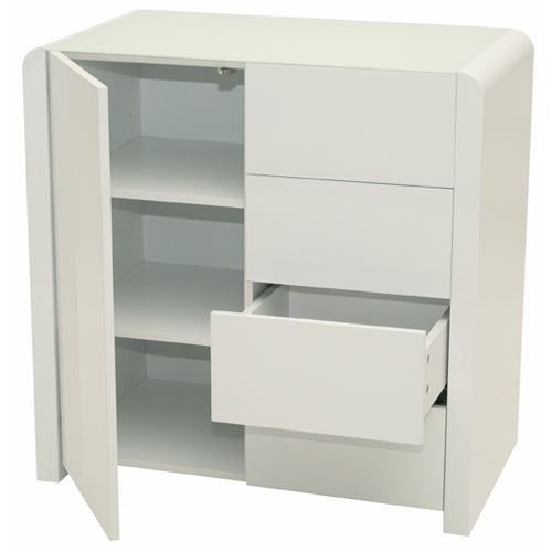 Atlanta - Sideboard, Kommode, Stauraummöbel mit 1 Tür und 4 Schubladen, Glaskomponenten, weiss hochglanz - einrichten-24, Kommoden & Sideboards 