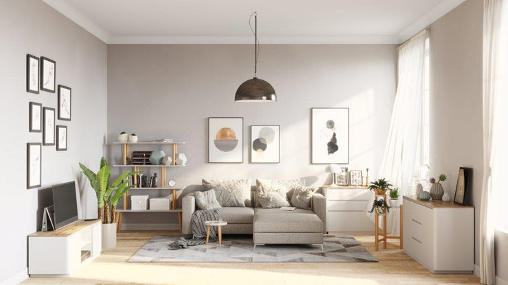 Arctic - Sideboard mit 3 Schubladen und 2 Türen, eingefräste Griffkanten, Oberplatte im Holzdekor, weiss matt lackiert - einrichten-24, Kommoden & Sideboards 