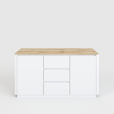 Arctic - Sideboard mit 3 Schubladen und 2 Türen, eingefräste Griffkanten, Oberplatte im Holzdekor, weiss matt lackiert - einrichten-24, Kommoden & Sideboards 