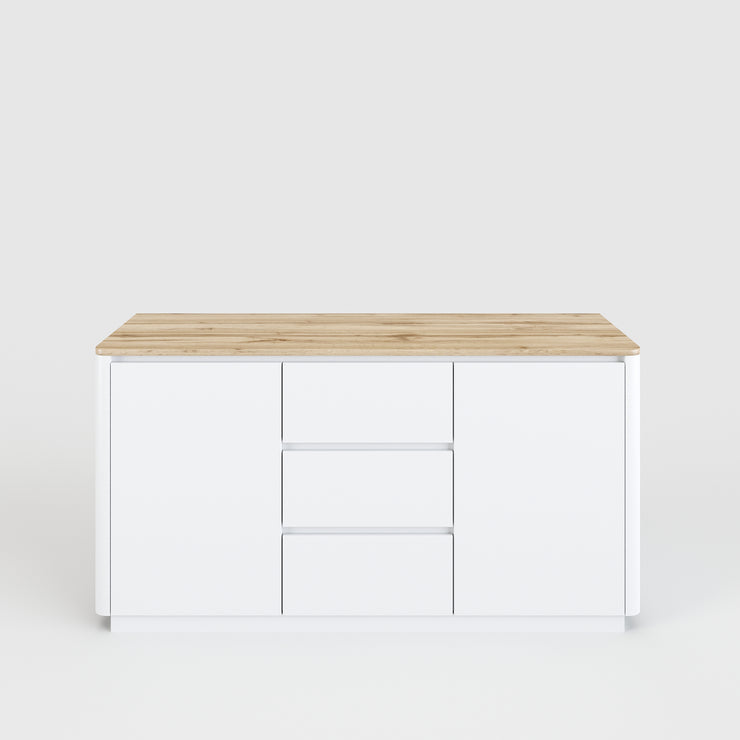 Arctic - Sideboard mit 3 Schubladen und 2 Türen, eingefräste Griffkanten, Oberplatte im Holzdekor, weiss matt lackiert - einrichten-24, Kommoden & Sideboards 