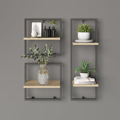 Soho - Wandregal , Floating Shelf, viel Stauraum, Materialkombination aus schwarz-mattem Metall und Eiche-Holzdekor