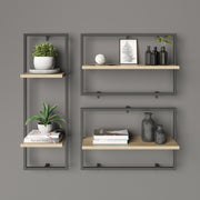 Soho - Wandregal , Floating Shelf, viel Stauraum, Materialkombination aus schwarz-mattem Metall und Eiche-Holzdekor