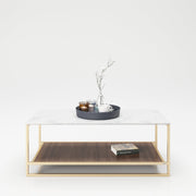 PLAYBOY - Couchtisch "OLIVIA" mit 1 Ablage im Walnuss Dekor, Tischplatte in Marmor Optik, goldenes Metallgestell,Couchtisch - playboy