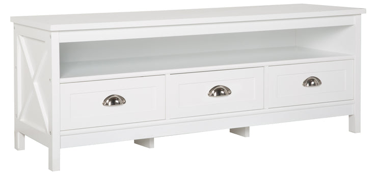 Country - Lowboard, TV Möbel, Mediamöbel mit 1 breiten Ablage und 3 Schubladen, weiss lackiert, Metallgriffe, romantischer Landhausstil - einrichten-24, Couch- & Beistelltische 