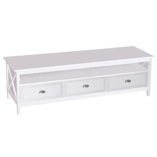 Country - Lowboard, TV Möbel, Mediamöbel mit 1 breiten Ablage und 3 Schubladen, weiss lackiert, Metallgriffe, romantischer Landhausstil - einrichten-24, Couch- & Beistelltische 