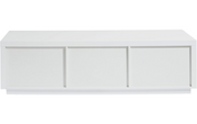 Solina - Lowboard, TV-Möbel, Sideboard mit 2 offene Ablagefächern inkl Kabelöffnung und 2 Schubladen mit gefrästen Griffen und Griffleisten in Eiche Sägerau, weiss hochglanz - einrichten-24, TV- & Mediamöbel 