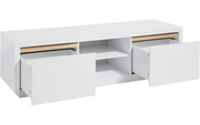 Solina - Lowboard, TV-Möbel, Sideboard mit 2 offene Ablagefächern inkl Kabelöffnung und 2 Schubladen mit gefrästen Griffen und Griffleisten in Eiche Sägerau, weiss hochglanz - einrichten-24, TV- & Mediamöbel 