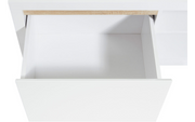 Solina - Lowboard, TV-Möbel, Sideboard mit 2 offene Ablagefächern inkl Kabelöffnung und 2 Schubladen mit gefrästen Griffen und Griffleisten in Eiche Sägerau, weiss hochglanz - einrichten-24, TV- & Mediamöbel 