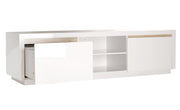 Solina - Lowboard, TV-Möbel, Sideboard mit 2 offene Ablagefächern inkl Kabelöffnung und 2 Schubladen mit gefrästen Griffen und Griffleisten in Eiche Sägerau, weiss hochglanz - einrichten-24, TV- & Mediamöbel 