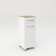 Cosmo Badmöbel - Standregal mit viel Stauraum, 2 Fächer und Soft-Close-Funktion, ABS-Schutzkanten, Optik Weiss / Artisan Eiche