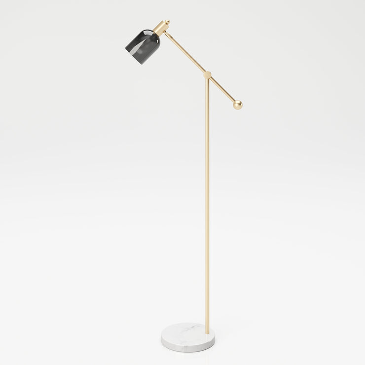 PLAYBOY - Stehlampe "AMBER" mit grauem Glasschirm, Marmorfuss und goldenem Metallgestell, Retro-Design,Lampen - playboy