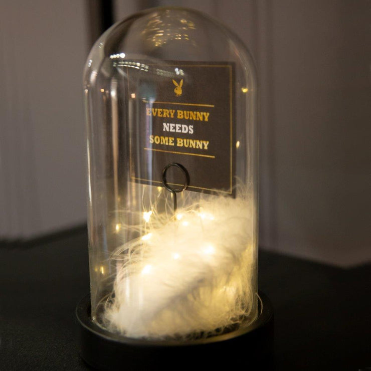 PLAYBOY - Dekolampe "ANN" mit LED's, Federn und Grusskarte, abnehmbare Glocke aus Glas, batteriebetrieben, klein,Lampe - playboy