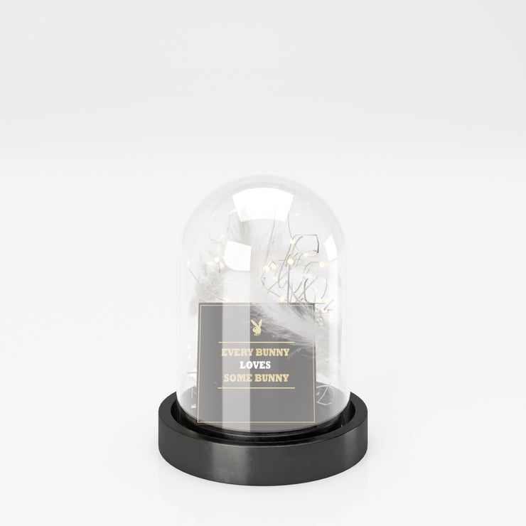 PLAYBOY - Dekolampe "ANN" mit LED's, Federn und Grusskarte, abnehmbare Glocke aus Glas, batteriebetrieben, klein,Lampe - playboy
