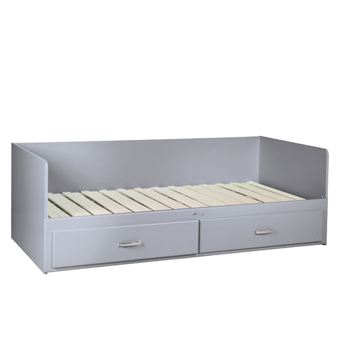 Miami Tagesbett mit 2 Schubladen, ausziehbar 90-180x200, Autometallic Lackierung, chromfarbene Griffe, Füsse und Logo aus hochwertigem Autoschriftzug, in grau