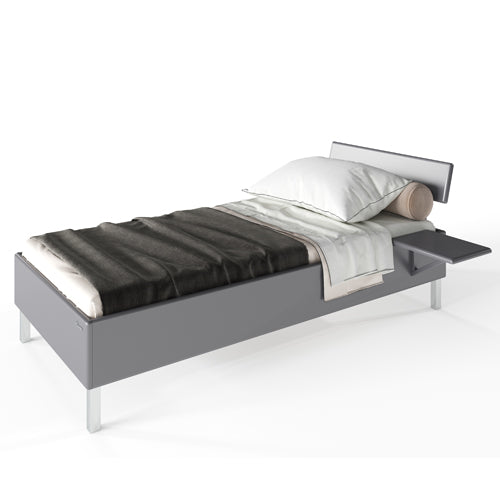 Miami_SET Jugendbett 90x200cm, mit Kopfstütze und Nachttisch, Metallic Lackierung, Carlettering-Logo, Grau Matt