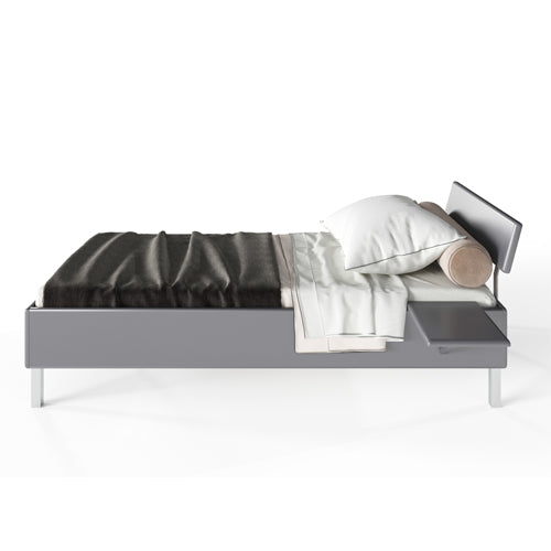 Miami_SET Jugendbett 90x200cm, mit Kopfstütze und Nachttisch, Metallic Lackierung, Carlettering-Logo, Grau Matt