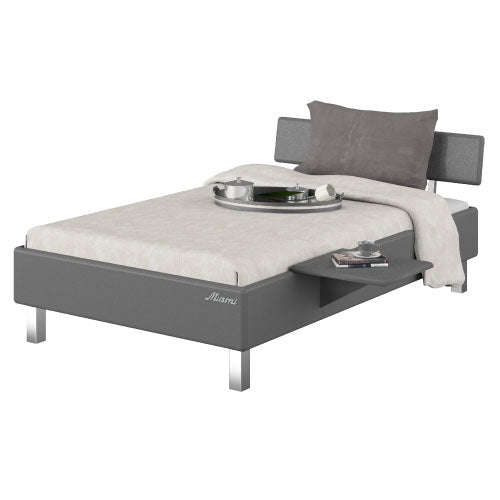 Miami_SET Jugendbett 90x200cm, mit Kopfstütze und Nachttisch, Metallic Lackierung, Carlettering-Logo, Grau Matt