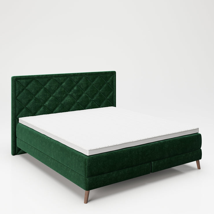 PLAYBOY - Boxspringbett "AUDREY", 160x200, Samtstoffbezug mit Diamond Stitching, inkl Topper und Matratze, Tannengrün,Bett - playboy