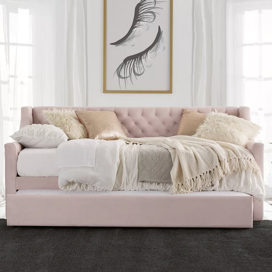 PRINCESS - Tagesbett, gepolstertes Schlafsofa mit Arm- und Rückenlehne, ausziehbar, Samt in Rosa