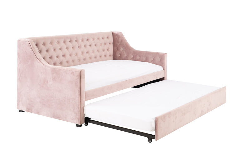 PRINCESS - Tagesbett, gepolstertes Schlafsofa mit Arm- und Rückenlehne, ausziehbar, Samt in Rosa