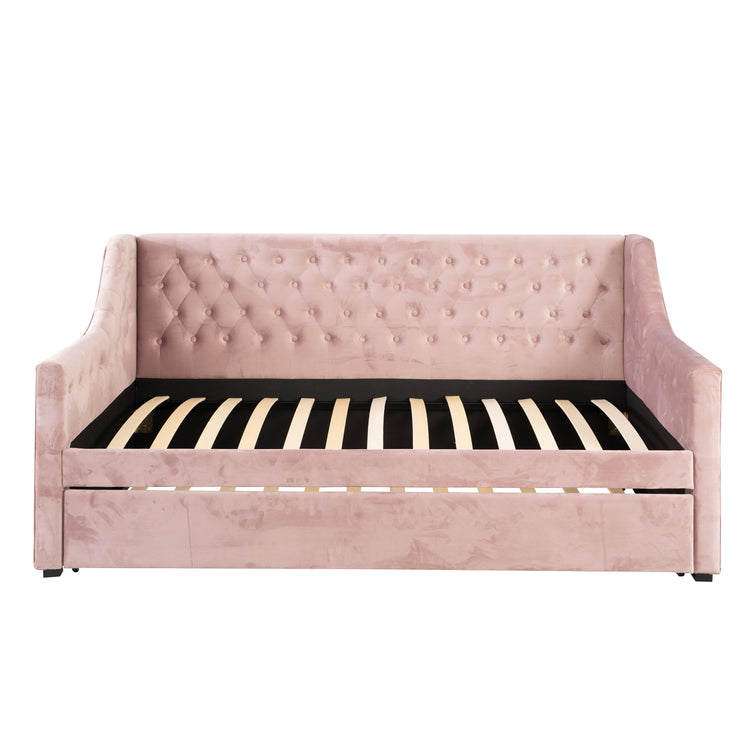 PRINCESS - Tagesbett, gepolstertes Schlafsofa mit Arm- und Rückenlehne, ausziehbar, Samt in Rosa