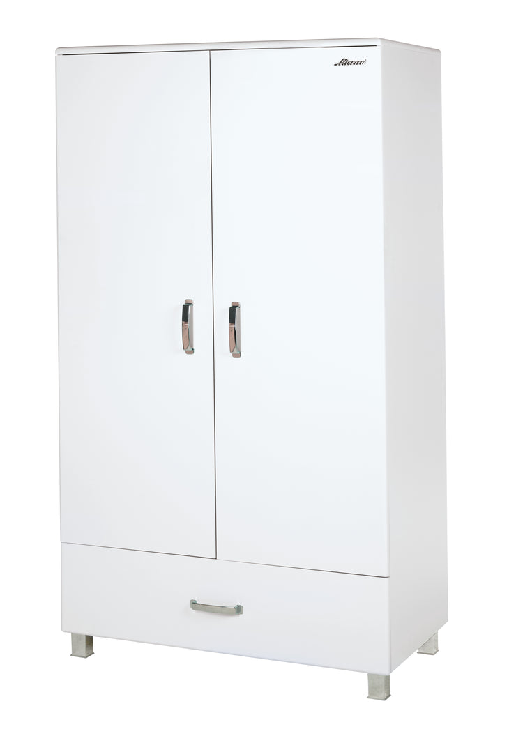 Miami - Kleiderschrank, 2türig und 1 Schublade, inkl Kleiderstange und 1 Boden, Soft-Close, Autometallic Lackierung, chromfarbene Griffe, Füsse und Logo aus hochwertigem Autoschriftzug, hellgrau