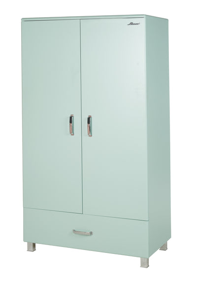Miami - Kleiderschrank, 2türig und 1 Schublade, inkl Kleiderstange und 1 Boden, Soft-Close, Autometallic Lackierung, chromfarbene Griffe, Füsse und Logo aus hochwertigem Autoschriftzug, mint