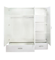 Miami - Kleiderschrank 3türig mit 2 Schubladen, inkl Kleiderstange und 4 Böden, Soft-Close, Autometallic Lackierung, chromfarbene Griffe, Füsse und Logo aus hochwertigem Autoschriftzug, light grey