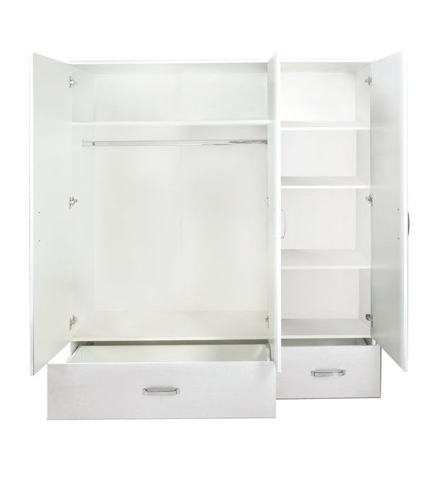 Miami - Kleiderschrank 3türig mit 2 Schubladen, inkl Kleiderstange und 4 Böden, Soft-Close, Autometallic Lackierung, chromfarbene Griffe, Füsse und Logo aus hochwertigem Autoschriftzug, light grey