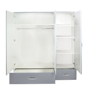 Miami - Kleiderschrank 3türig mit 2 Schubladen, inkl Kleiderstange und 4 Böden, Soft-Close, Autometallic Lackierung, chromfarbene Griffe, Füsse und Logo aus hochwertigem Autoschriftzug, grau