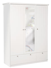 Florenz - grosser 3-türiger Kleiderschrank mit Spiegel und 2 Schubladen mit Soft-Close, inkl 5 grossen Böden und 1 Kleiderstange, gefräste Fronten, weiss - einrichten-24, Couch- & Beistelltische 