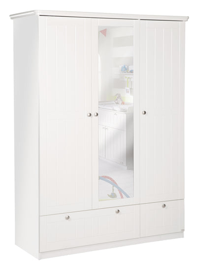 Florenz - grosser 3-türiger Kleiderschrank mit Spiegel und 2 Schubladen mit Soft-Close, inkl 5 grossen Böden und 1 Kleiderstange, gefräste Fronten, weiss - einrichten-24, Couch- & Beistelltische 