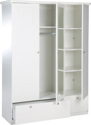 Florenz - grosser 3-türiger Kleiderschrank mit Spiegel und 2 Schubladen mit Soft-Close, inkl 5 grossen Böden und 1 Kleiderstange, gefräste Fronten, weiss - einrichten-24, Couch- & Beistelltische 