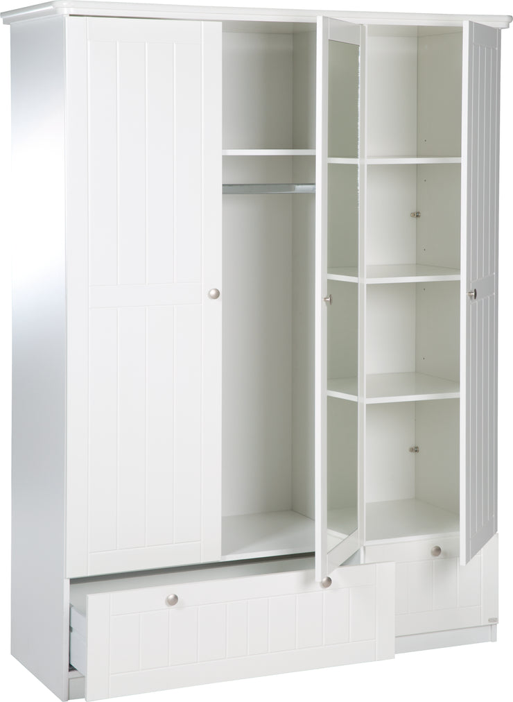 Florenz - grosser 3-türiger Kleiderschrank mit Spiegel und 2 Schubladen mit Soft-Close, inkl 5 grossen Böden und 1 Kleiderstange, gefräste Fronten, weiss - einrichten-24, Couch- & Beistelltische 