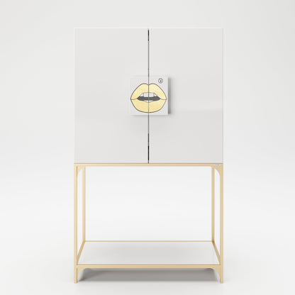 PLAYBOY - Bar "BRANDI" mit viel Stauraum, Spiegel-Rückwand, LED Beleuchtung, in Gold mit Weiss,Bar - playboy