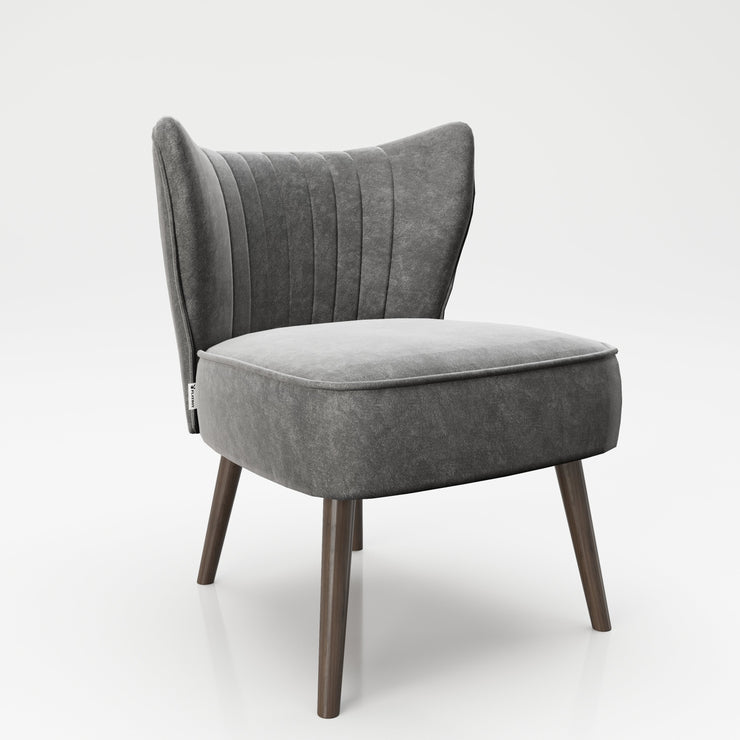 PLAYBOY - Sessel "HOLLY" gepolsterter Lounge-Stuhl mit Rückenlehne, Samtstoff in Grau mit Massivholzfüsse, Retro-Design,Sessel & Sitzhocker - playboy