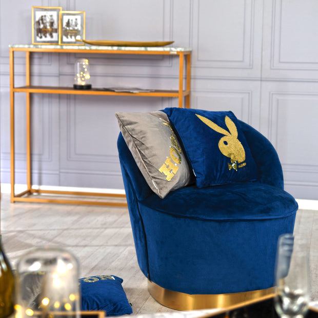 PLAYBOY - Sessel "STELLA" gepolsterter Cocktail-Sessel mit Rückenlehne, Samtstoff in Blau mit goldenem Metallfuss, Retro-Design,Sessel & Sitzhocker - playboy