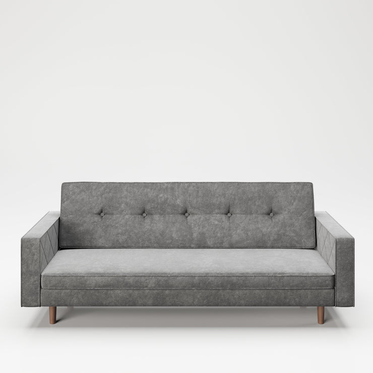 PLAYBOY - Sofa "SHIRLEY" gepolsterte Couch mit Bettfunktion, Samtstoff in Grau mit Massivholzfüsse, Retro-Design,Sofas & Ottomane - playboy