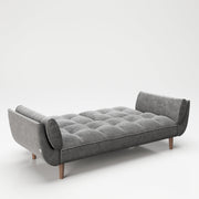 PLAYBOY - Sofa mit Fussablage "SCARLETT" gepolsterte Couch mit Bettfunktion, Samtstoff in Grau mit Massivholzfüsse, Retro-Design,Sofas & Ottomane - playboy