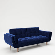PLAYBOY - Sofa mit Fussablage "SCARLETT" gepolsterte Couch mit Bettfunktion, Samtstoff in Blau mit Massivholzfüsse, Retro-Design,Sofas & Ottomane - playboy